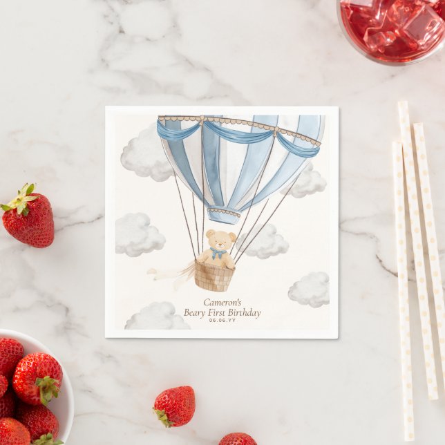 Beary First Birthday Teddy Bear Hot Air Balloon Napkin (Insitu)