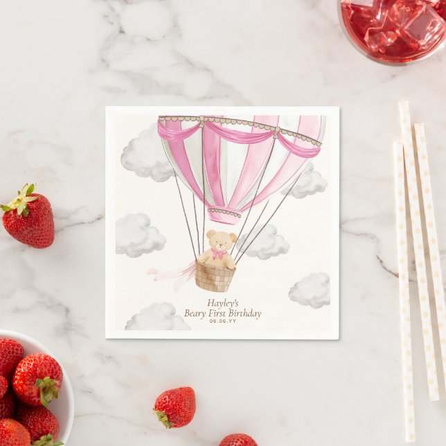 Beary First Birthday Teddy Bear Hot Air Balloon Napkin (Insitu)
