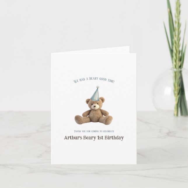 Beary first birthday thank you card (Front)