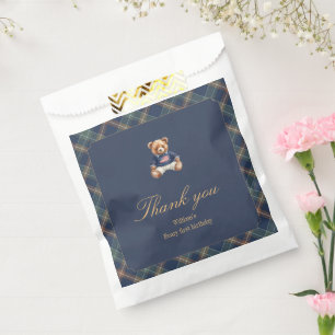 Beary First Navy Plaid Teddy Bear Birthday Favour Bags
