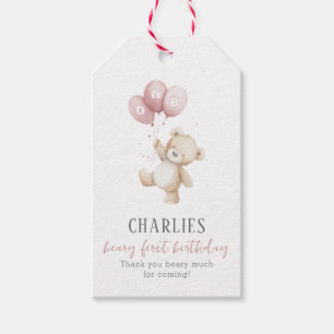 Beary First Pink 1st Birthday Teddy Favour Tag