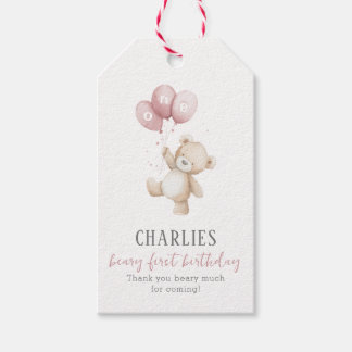 Beary First Pink 1st Birthday Teddy Favour Tag