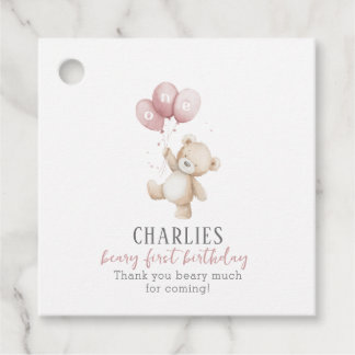 Beary First Pink 1st Birthday Teddy Favour Tag
