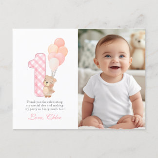 Beary First Teddy Bear Birthday Party Thank you Postcard