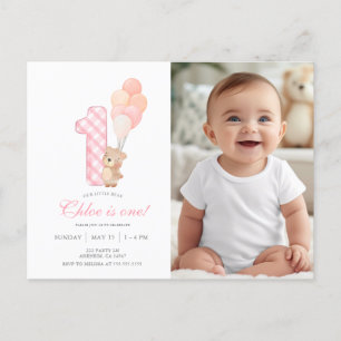 Beary First Teddy Bear Birthday photo invitation  Postcard