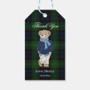 Beary first teddy bear green plaid birthday favour gift tags