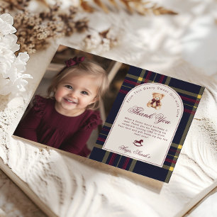 Beary Fun Preppy Girl 1st Birthday Thank you Card