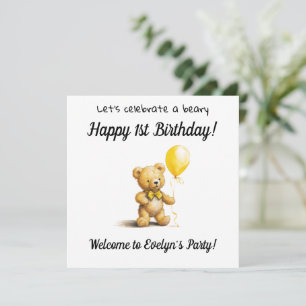 Beary Happy 1st Birthday Party,  Invitation