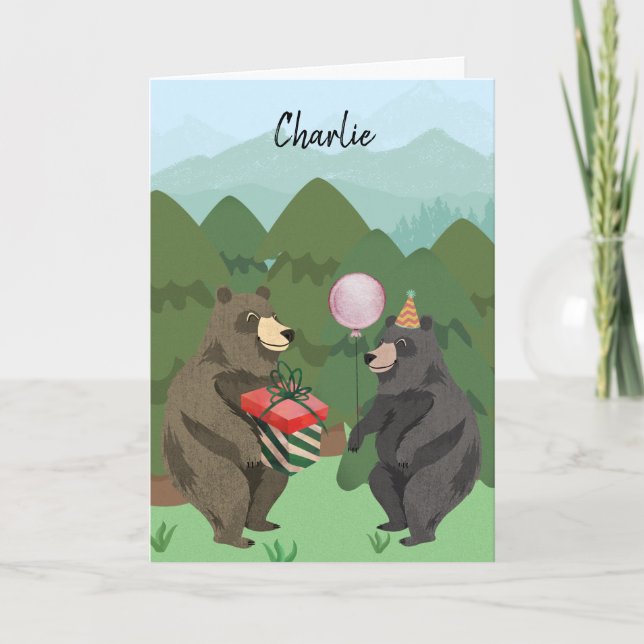Beary Happy Birthday Custom Name Birthday Card (Front)