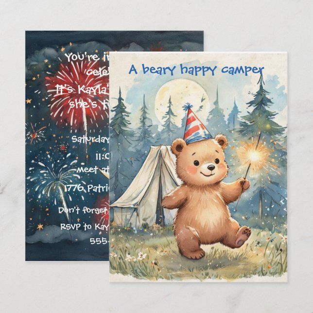 Beary Happy Camper Digital Download Invitation (Front/Back)