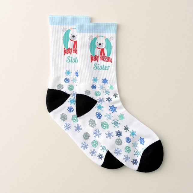 Beary Huggable Winter Christmas Bear Personalised Socks (Pair)