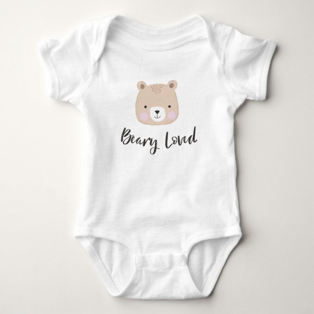 Beary Loved | Cute Bear | Tan Baby Bodysuit (Front)