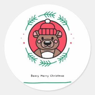 Beary Merry Christmas Classic Round Sticker