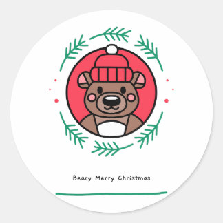 Beary Merry Christmas Classic Round Sticker