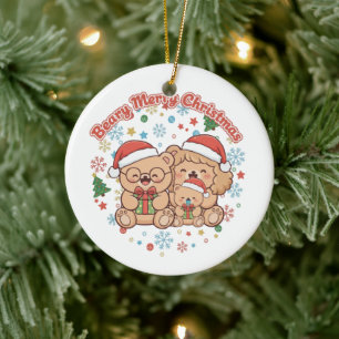"Beary Merry Christmas" Cute Teddy Bear Family Ceramic Tree Decoration