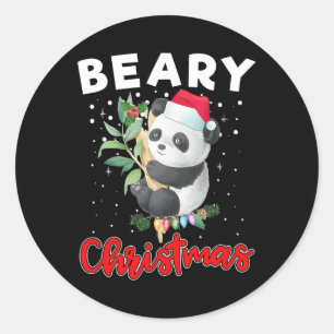 Beary Merry Christmas For Panda Bear Lovers Funny  Classic Round Sticker