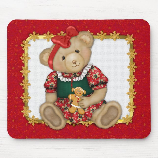 Beary Merry Christmas -Girl Teddy Mouse Mat (Front)