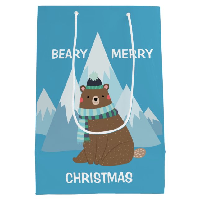 Beary Merry Mountain Christmas Medium Gift Bag (Back)