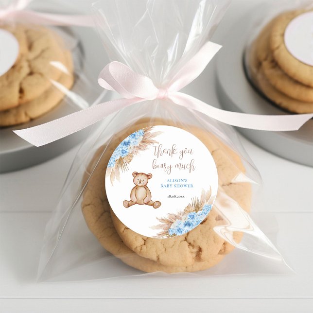 Beary Much Pampas Grass Baby Shower Thank you Classic Round Sticker (Creator Uploaded)