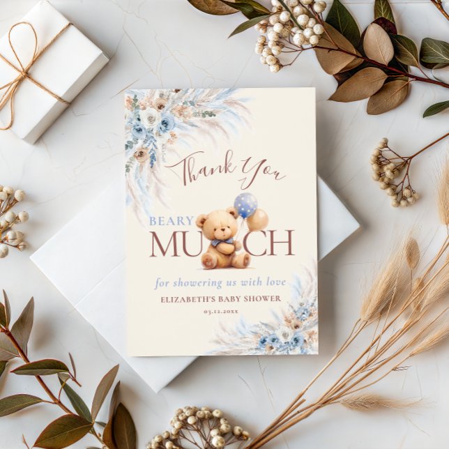 Beary Much Teddy Bear Baby Shower Thank You Card (Creator Uploaded)