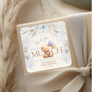Beary Much Teddy Bear Baby Shower Thank You Square Sticker
