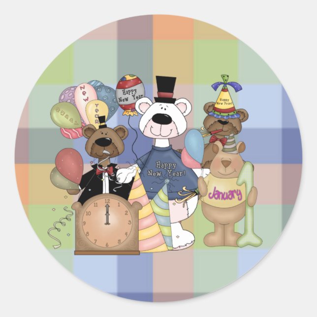 Beary New Year Classic Round Sticker (Front)