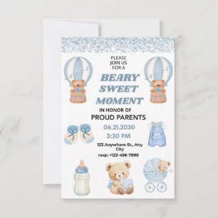 BEARY SOFT BLUE CONFETTI 3' X 5 BOY BABY SHOWER SAVE THE DATE