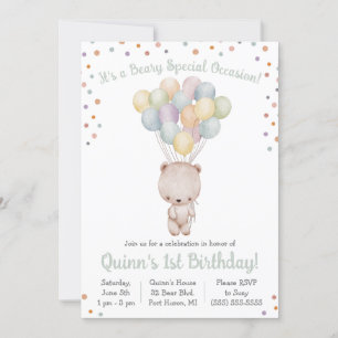 Beary Special Bear with Balloons Birthday Party Invitation