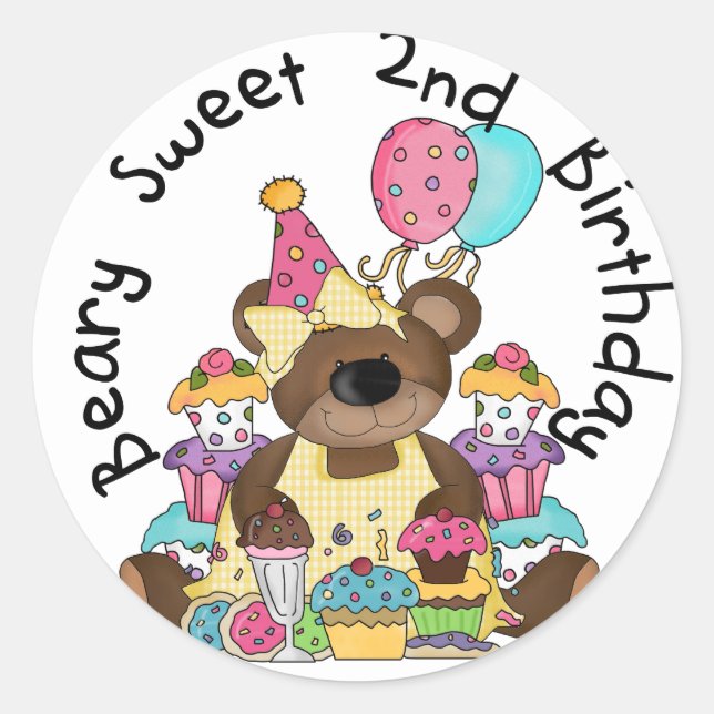 Beary Sweet 2nd Birthday T-shirts and Gifts Classic Round Sticker (Front)