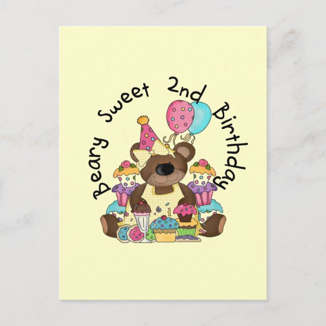 Beary Sweet 2nd Birthday T-shirts and Gifts Postcard (Front)