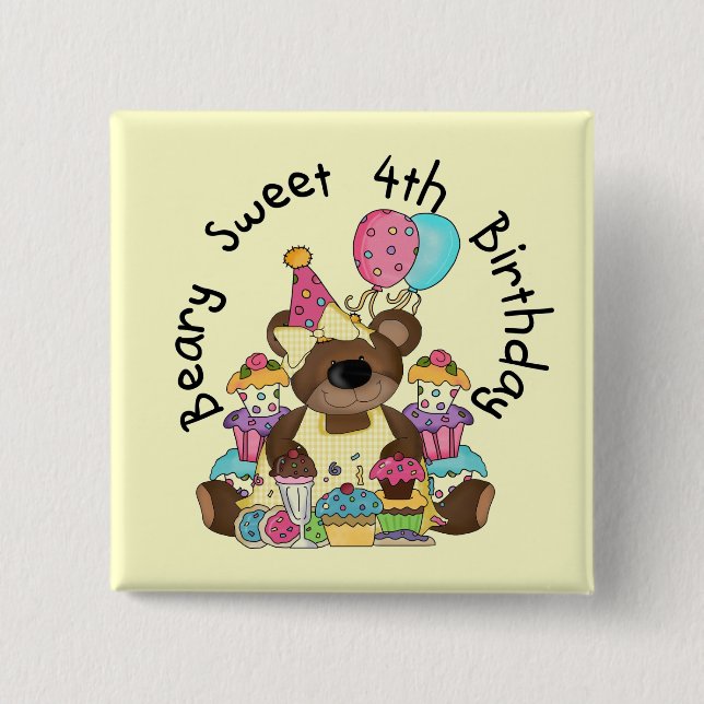 Beary Sweet 4th Birthday 15 Cm Square Badge (Front)