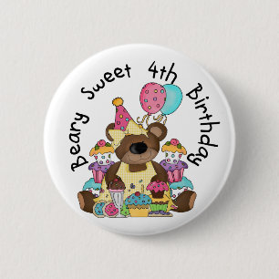 Beary Sweet 4th Birthday 6 Cm Round Badge