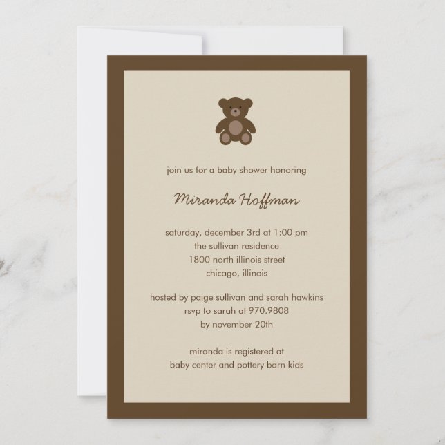 Beary Sweet Baby Shower Invitation Neutral Gender (Front)