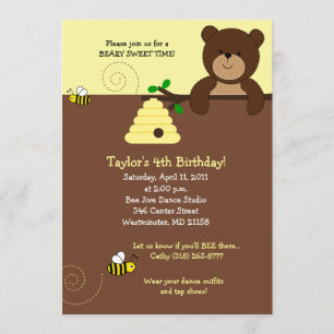 Beary Sweet Bear & Bee 5x7 Birthday Invitation