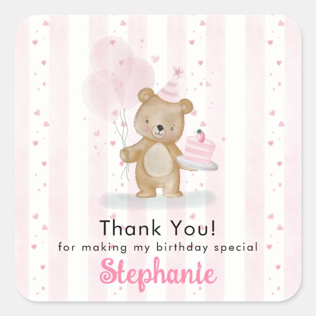 Beary Sweet Birthday Square Sticker (Front)