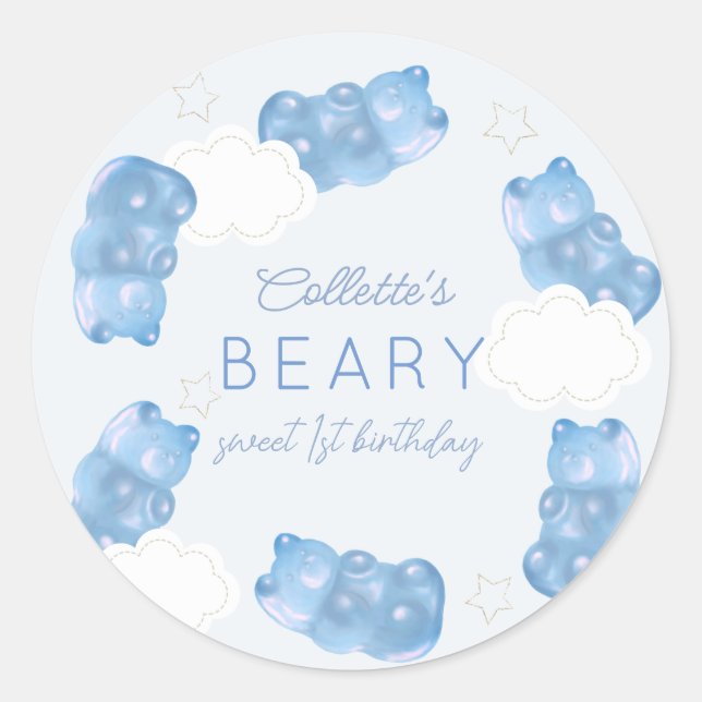 Beary Sweet Blue Gummy Bear Boy Birthday Classic Round Sticker (Front)