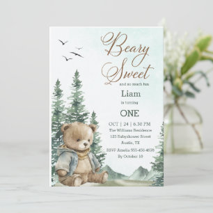 Beary Sweet First Birthday Invitation   Pastel 