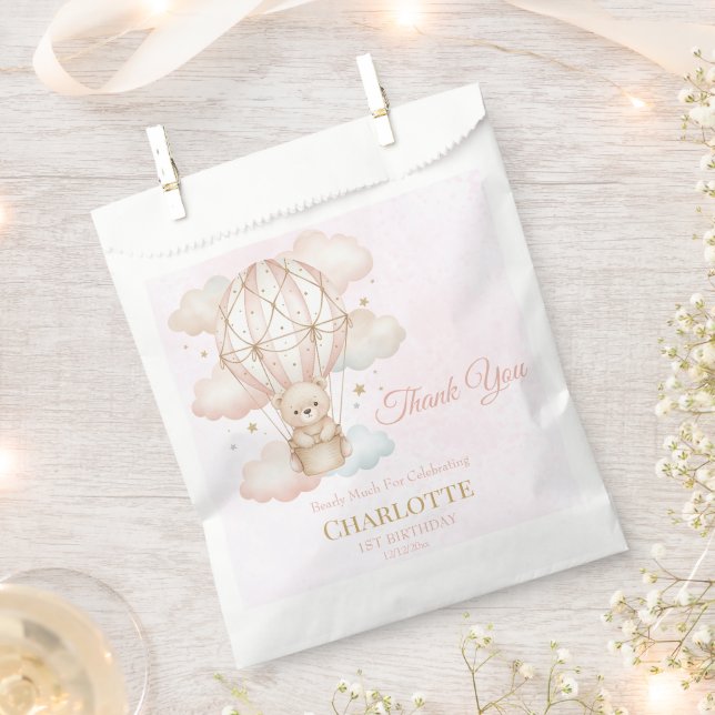 Beary Sweet Hot Air Balloon 1st Birthday  Favour Bags (Clipped)