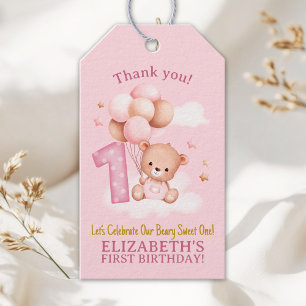 Beary Sweet One Gift   Boho Pink Bear Birthday Tags
