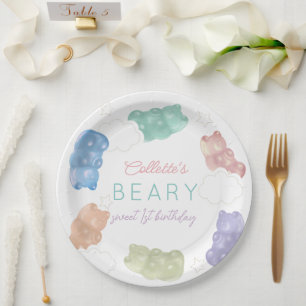 Beary Sweet Pastel Gummy Bear Birthday Paper Plate