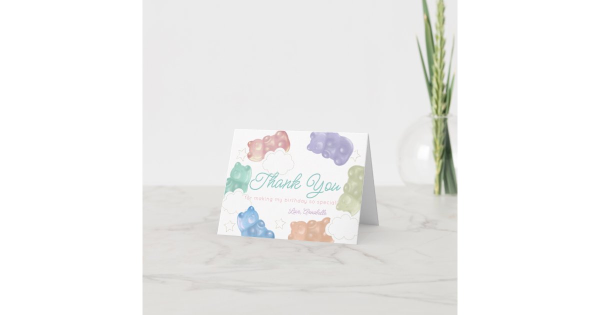 Beary Sweet Pastel Gummy Bear Birthday Thank You Card | Zazzle
