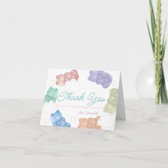 Beary Sweet Pastel Gummy Bear Birthday Thank You Card (Front)