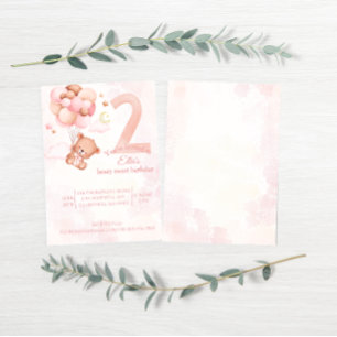 beary sweet Pink boho rainbow watercolor  Invitation