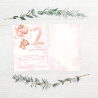 beary sweet Pink boho rainbow watercolor  Invitation