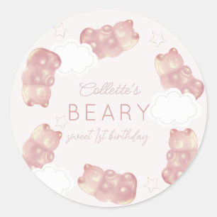 Beary Sweet Pink Gummy Bear Girl Birthday Classic Round Sticker