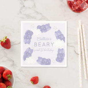 Beary Sweet Purple Gummy Bear Birthday Napkin