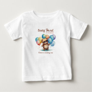 Beary Sweet Teddy bear wearing glasses and balloon Baby T-Shirt
