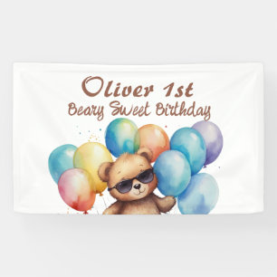Beary Sweet Teddy wearing glasses and Balloon Banner