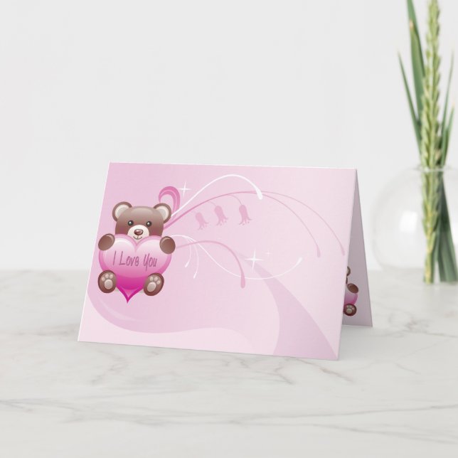 Beary Valentine Pink I Love You Valentine Card (Front)