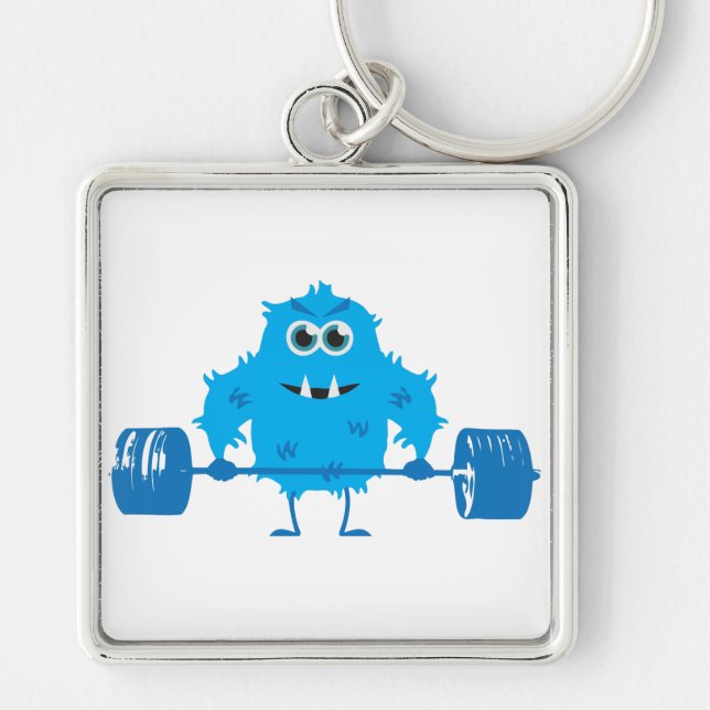 Beast Mode - Cute Monster Lifting Weights Key Ring (Front)